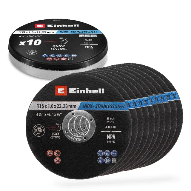 einhell-discos-de-corte-para-metal-115-mm-originales-10-piezas-en-lata-1-mm-cort image 1