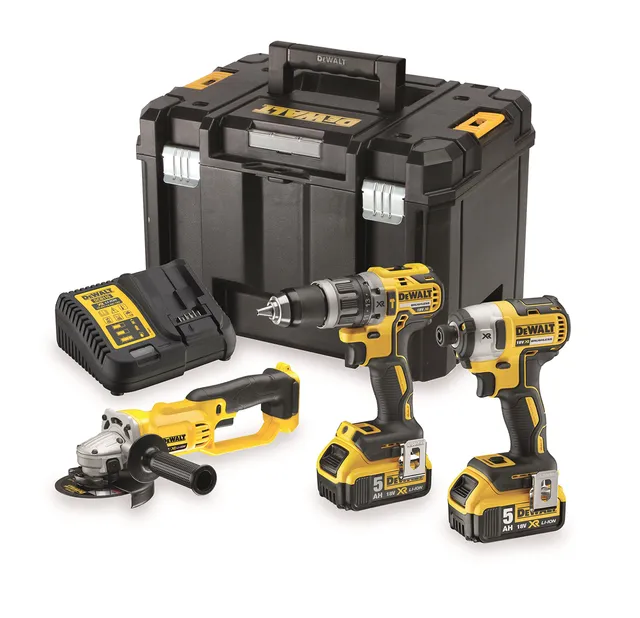 dewalt-dck383p2t-qw-kit-xr-taladro-percutor-dcd796-amoladora-dcg412-atornillador image 1
