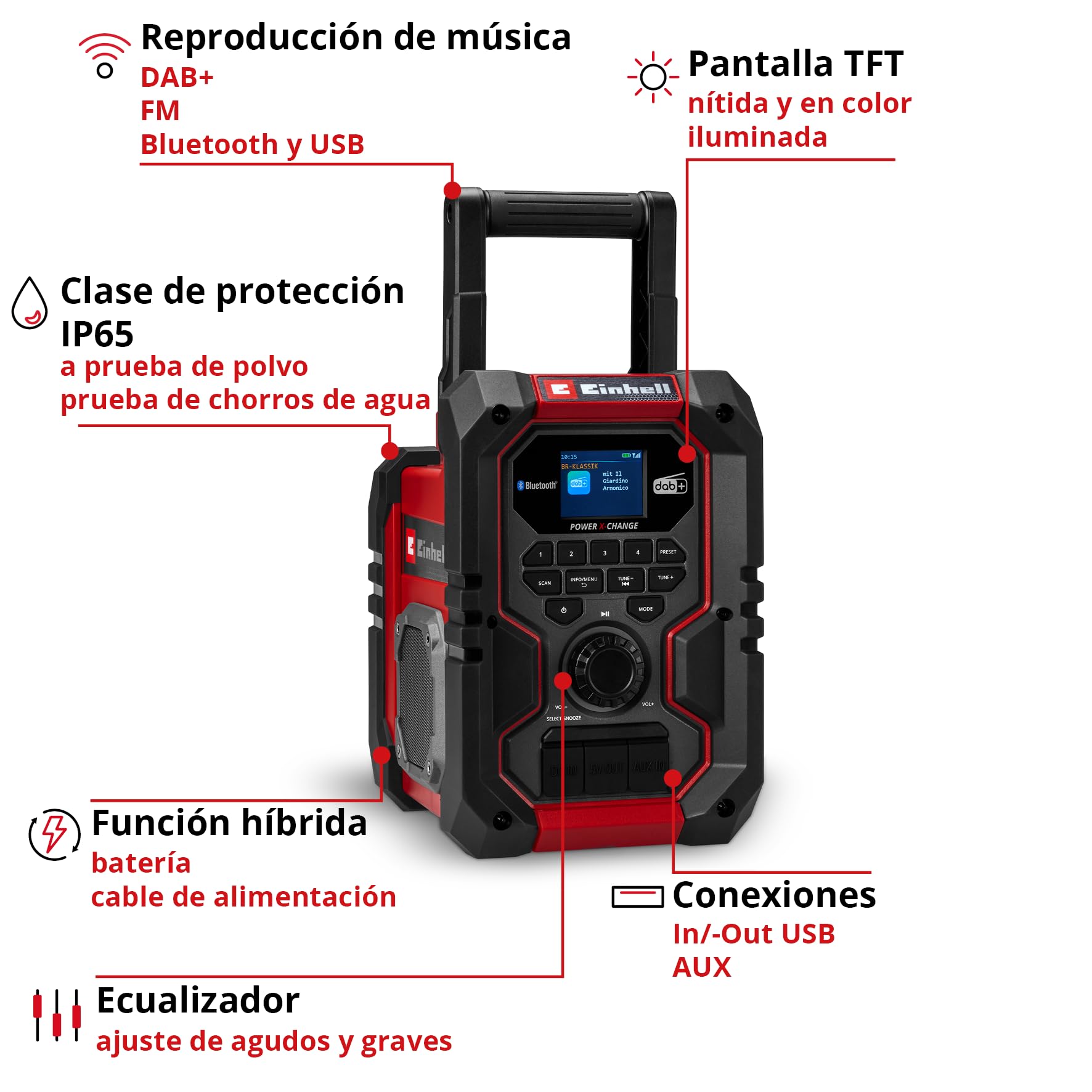 einhell-te-cr-18-li-dab-fm-bt-radio-de-obra-18-v-power-x-change-con-bluetooth-us image 3