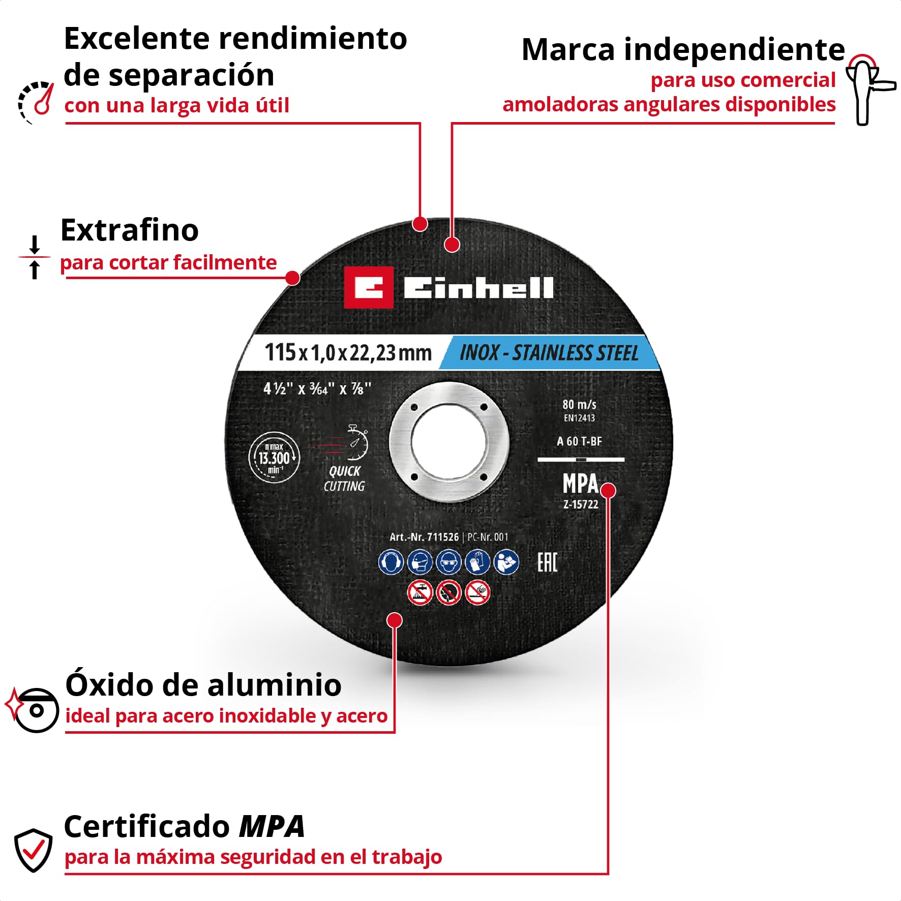 einhell-discos-de-corte-para-metal-115-mm-originales-10-piezas-en-lata-1-mm-cort image 2