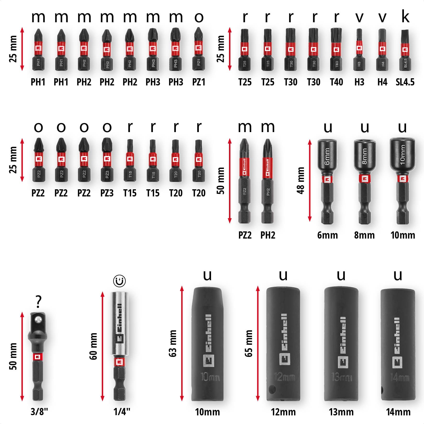 einhell-m-case-juego-de-35-brocas-de-impacto-y-llaves-de-vaso-puntas-25-50-mm-tu image 2