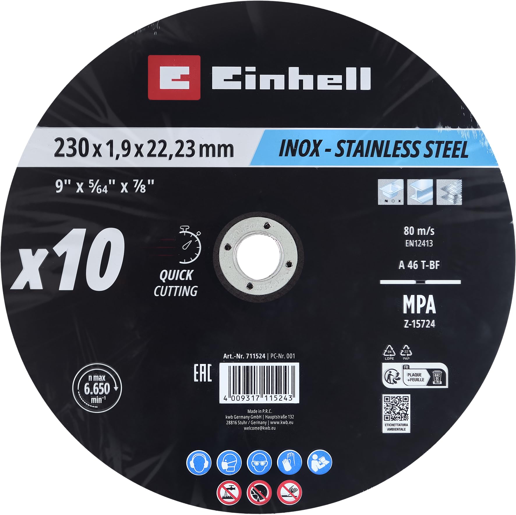 einhell-lote-de-10-discos-de-corte-230x2-mm-para-metal-e-inoxidable image 1