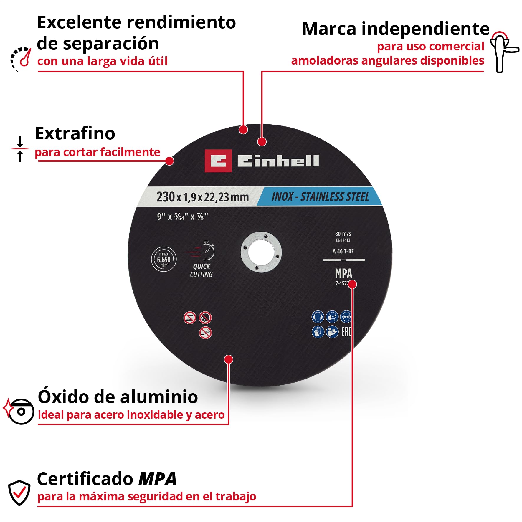 einhell-lote-de-10-discos-de-corte-230x2-mm-para-metal-e-inoxidable image 2