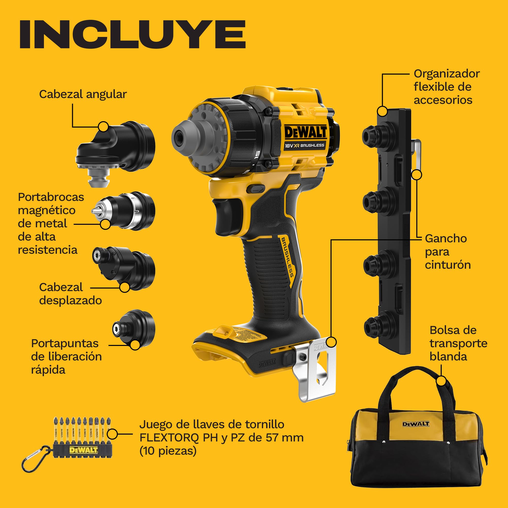 dewalt-dcd803kn-xj-taladro-atornillador-multicabezal-18v-xr-4-cabezales-motor-si image 8
